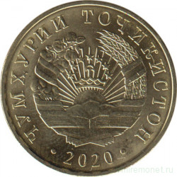 Монета. Таджикистан. 10 дирамов 2020 год.