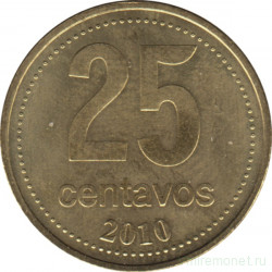 Монета. Аргентина. 25 сентаво 2010 год.