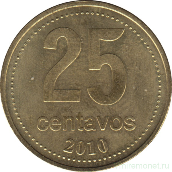 Монета. Аргентина. 25 сентаво 2010 год.