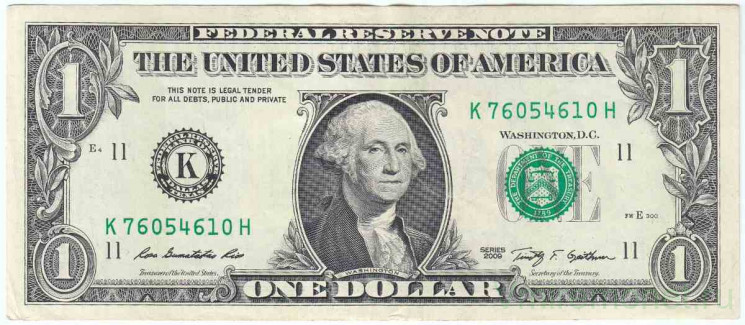 Банкнота. США. 1 доллар 2009 год. Серия К. Тип 530.