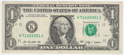 Банкнота. США. 1 доллар 2009 год. Серия К. Тип 530.