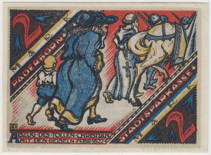 Бона. Нотгельд. Германия. Город Падерборн. 2 марки 1921 год. Вариант 1043.3.5.