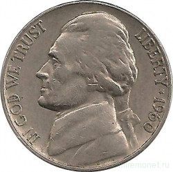 Монета. США. 5 центов 1960 год.  Монетный двор D.