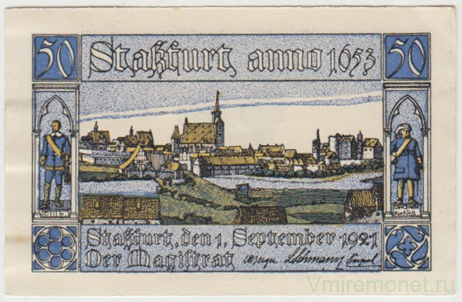 Бона. Нотгельд. Германия. Город Штрассфурт. 50 пфеннигов 1921 год. Вариант 1256.3.а.2.