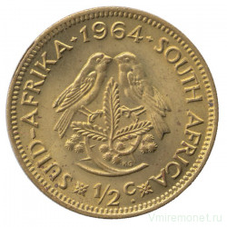Монета. Южно-Африканская республика (ЮАР). 1/2 цента 1964 год.
