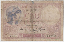 Банкнота. Франция. 5 франков 1939 год. Тип 83.