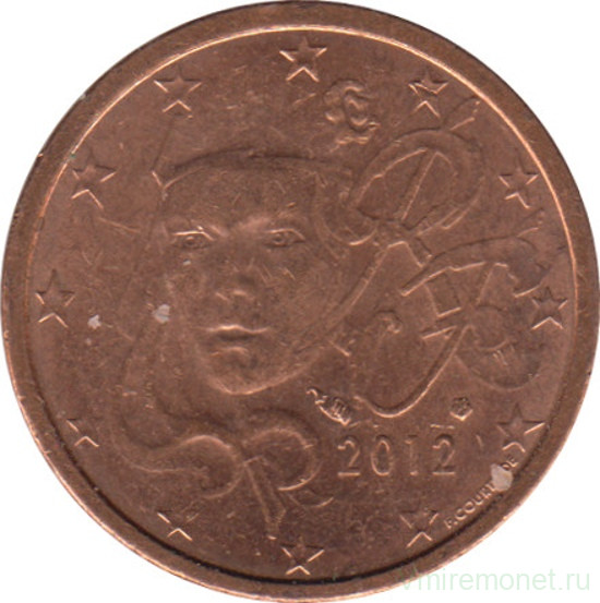 Монета. Франция. 2 цента 2012 год.