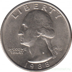 Монета. США. 25 центов 1988 год. Монетный двор D.