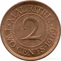 Монета. Маврикий. 2 цента 1969 год.