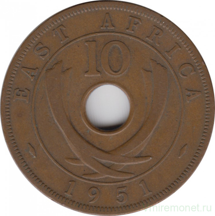 Монета. Британская Восточная Африка. 10 центов 1951 год.