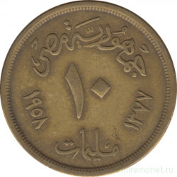 Монета. Египет. 10 миллимов 1958 год.