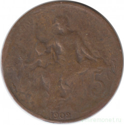 Монета. Франция. 5 сантимов 1902 год.