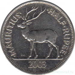 Монета. Маврикий. 1/2 рупии 2003 год.