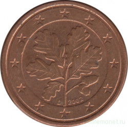 Монета. Германия. 1 цент 2002 год. (D).