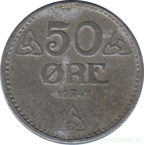 Монета. Норвегия. 50 эре 1942 год.