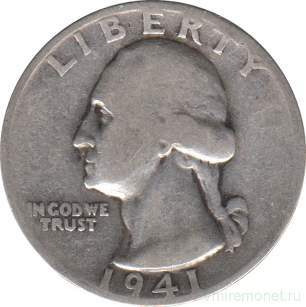 Монета. США. 25 центов 1941 год. Монетный двор S.