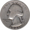 Монета. США. 25 центов 1941 год. Монетный двор S. ав.