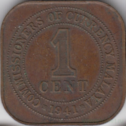 Монета. Малайя (Малайзия). 1 цент 1941 год.