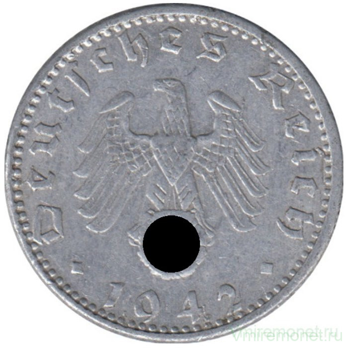 Монета. Германия. Третий Рейх. 50 рейхспфеннигов 1942 год. Монетный двор - Берлин (А).