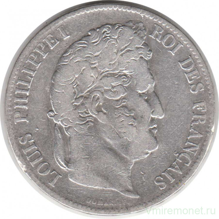 Монета. Франция. 5 франков 1837 год. W.