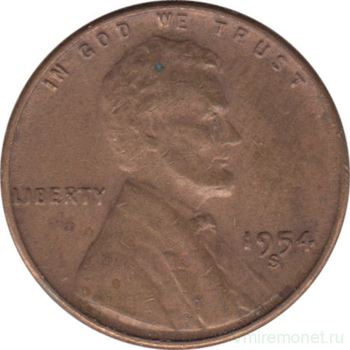 Монета. США. 1 цент 1954 год. Монетный двор S.