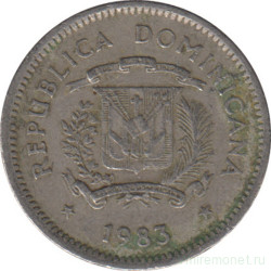 Монета. Доминиканская республика. 10 сентаво 1983 год.