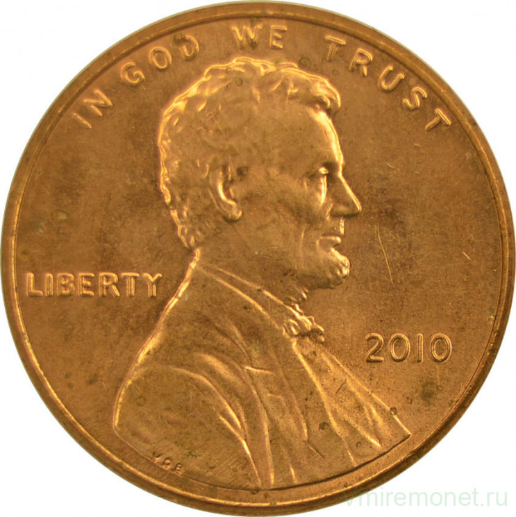 Монета. США. 1 цент 2010 год.