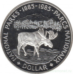 Монета. Канада. 1 доллар 1985 год. 100 лет национальным паркам. Пруф.