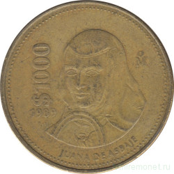 Монета. Мексика. 1000 песо 1989 год. Хуана де Асбахе.