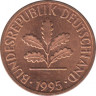  Монета. ФРГ. 1 пфенниг 1995 год. Монетный двор - Гамбург (J). ав.