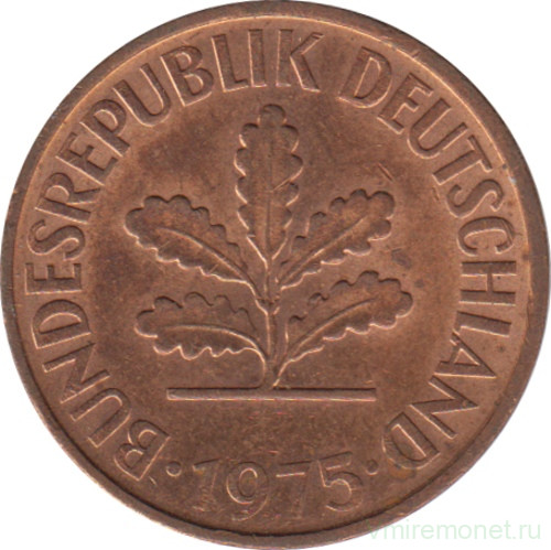 Монета. ФРГ. 2 пфеннига 1975 год. Монетный двор - Карлсруэ (G).