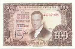 Банкнота. Испания. 100 песет 1953 год. Тип 145.