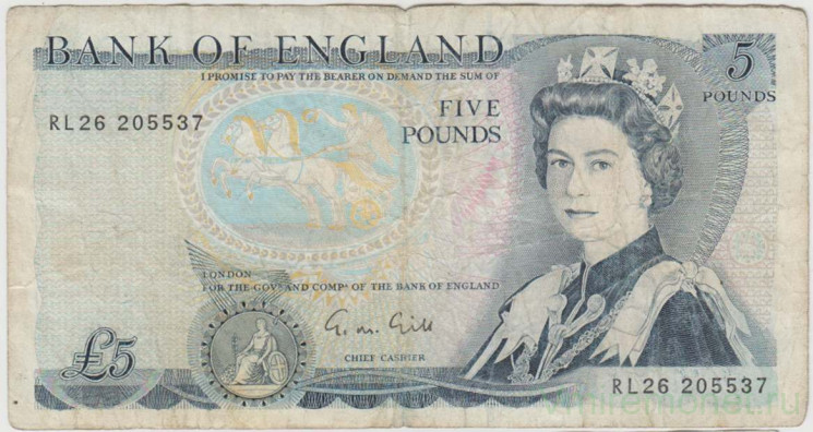 Банкнота. Великобритания. 5 фунтов 1971 - 1991 года. Тип 378f.