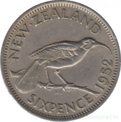 Монета. Новая Зеландия. 6 пенсов 1952 год.