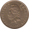 Монета. Французская Полинезия. 100 франков 2000 год. ав.