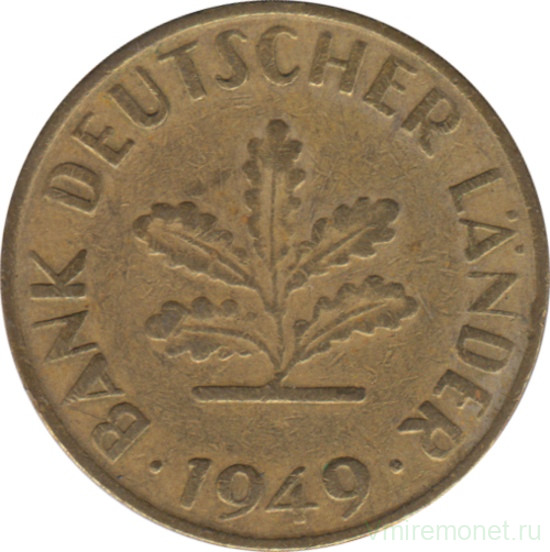 Монета. ФРГ. 10 пфеннигов 1949 год. Монетный двор - Гамбург (J). (Большая J)