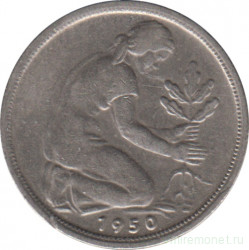 Монета. ФРГ. 50 пфеннигов 1950 год. Монетный двор - Гамбург (J).