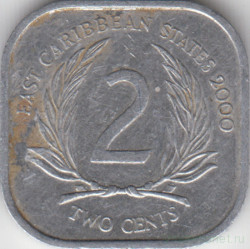 Монета. Восточные Карибские государства. 2 цента 2000 год.