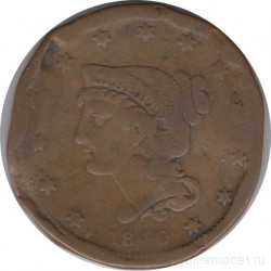 Монета. США. 1 цент 1840 год.