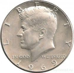 Монета. США. 50 центов 1969 год. Монетный двор D.