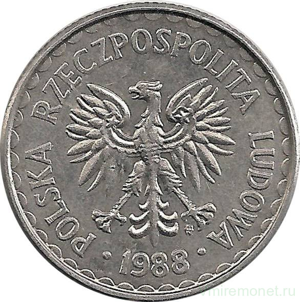 Монета. Польша. 1 злотый 1988 год.