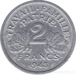 Монета. Франция. 2 франка 1943 год. Монетный двор - Париж.