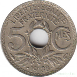 Монета. Франция. 5 сантимов 1938 год. Медно-никелевый сплав.