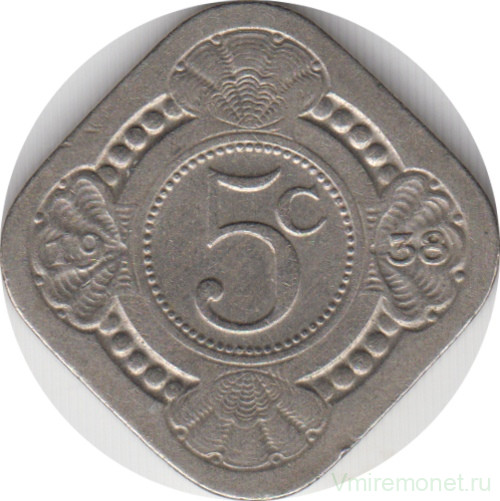 Монета. Нидерланды. 5 центов 1938 год.