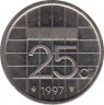 Монета. Нидерланды. 25 центов 1997 год. ав.