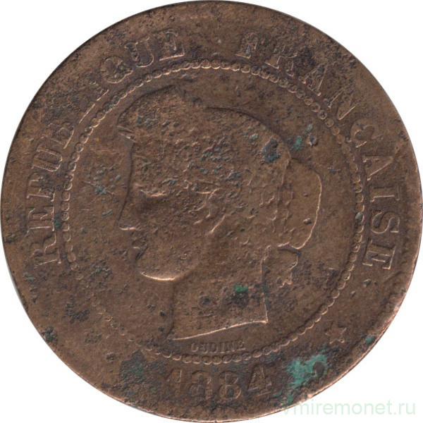 Монета. Франция. 5 сантимов 1884 год.
