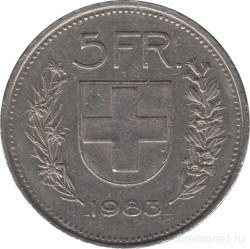 Монета. Швейцария. 5 франков 1983 год.