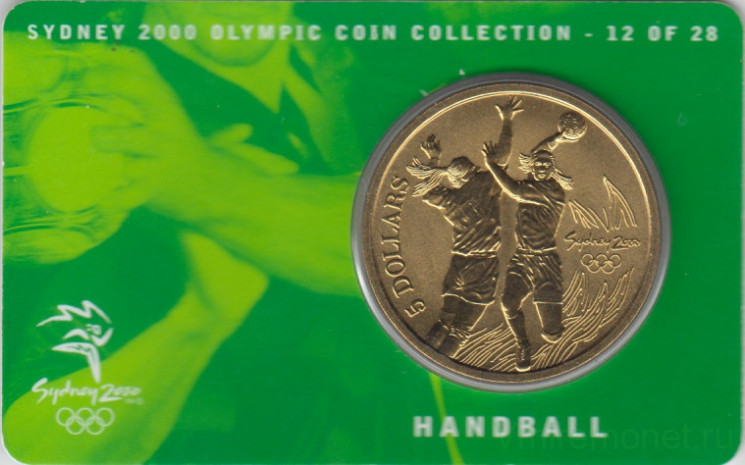 Монета. Австралия. 5 долларов 2000 год. XXVII летние Олимпийские игры в Сиднее. Гандбол. В блистере.