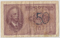 Банкнота. Италия. 5 лир 1944 год.