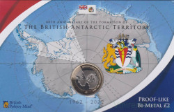 Монета. Великобритания. Британская Антарктическая территория. 2 фунта 2022 год. 60 лет основания Британской Антарктической территории. В блистере.